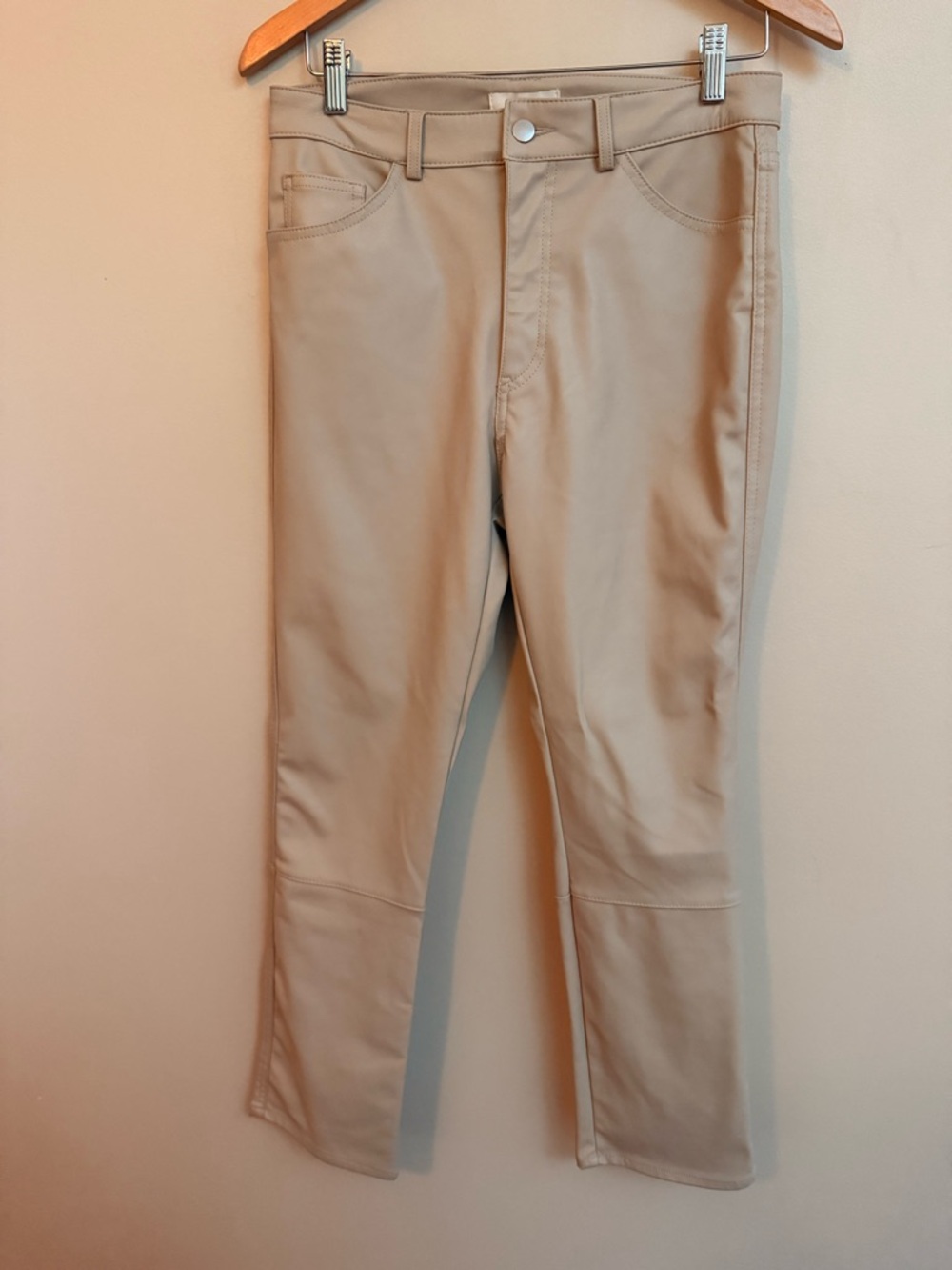 NWT Beige Stretch Faux Leather Ankle Pants